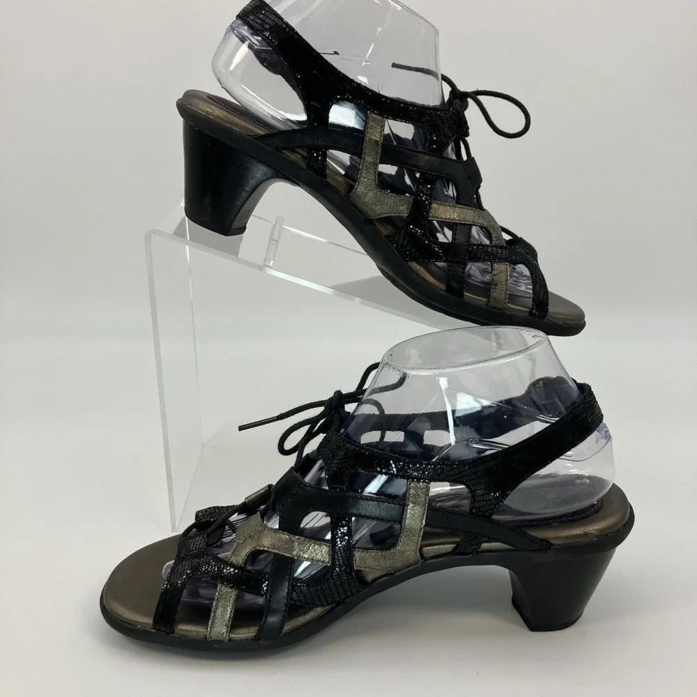 Aravon Sandals Women 8.5 B Gladiator Black Metallic Lace Up Shoes Comfort Resort